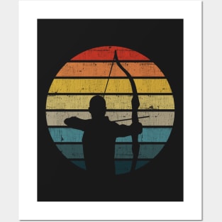 Archery Silhouette On A Distressed Retro Sunset print Posters and Art